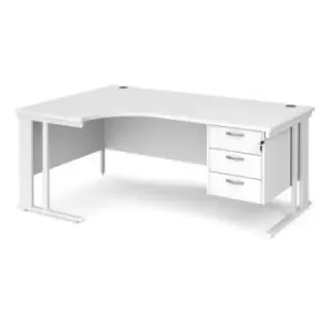 Office Desk Left Hand Corner Desk 1800mm With Pedestal White Top With White Frame 1200mm Depth Maestro 25 MCM18ELP3WHWH