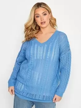 Yours Double V Stitch Jumper Blue Size 22-24, Women