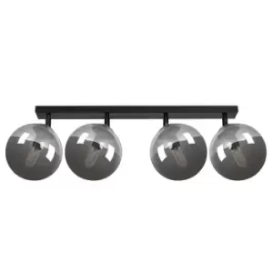 Tofi Black Globe Ceiling Spotlight Bar with Graphite Glass Shades, 4x E14