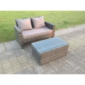 Fimous 2 Seater Outdoor Dark Grey Rattan Lounge Complete Sofa Set