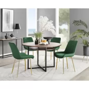 Furniturebox Adley Brown Wood 120cm Storage Dining Table & 4 Green Pesaro Gold Leg Velvet Chairs