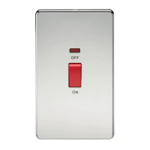 KnightsBridge 45A 2G DP 230V Screwless Polished Chrome Electric Switch With Neon