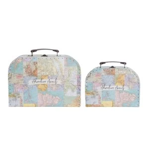 Sass & Belle Vintage Map Collage 2 Piece Set Suitcases