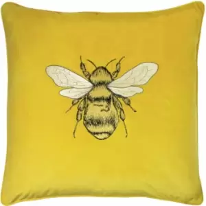 Paoletti Hortus Bee Embroidered Velvet Piped Edge Cushion Cover, Ceylon, 50 x 50 Cm