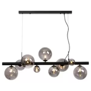 Luminosa Marshall Linear Ceiling Pendant, 9 Light G9, Satin Black, Smoke Plated Glass