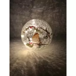 Festive 15cm Battery Operated Lit Crackle Effect Robin Ball