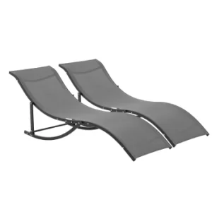 Outsunny Set of 2 S-shaped Foldable Lounge Chair Sun Lounger Reclining Outdoor Chair for Patio Beach Garden Grey