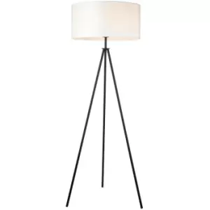 Endon - Tripod & Cylinder Base & Shade Floor Lamp Matt Black & Vintage White Fabric