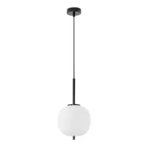 Merano Kenora 18.5cm Globe Pendant Ceiling Light Black Metal, Opal Glass LED E14