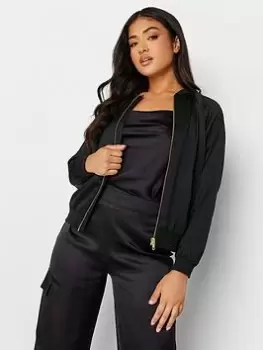 PixieGirl Petite Satin Bomber Jacket, Black, Size 8, Women