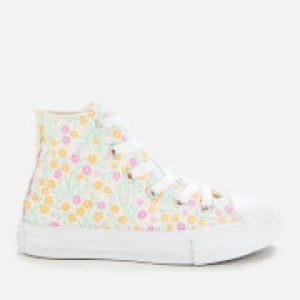 Converse Kids Chuck Taylor All Star Floral Hi-Top Trainers - White/Topaz Gold/Peony Pink - UK 2 Kids