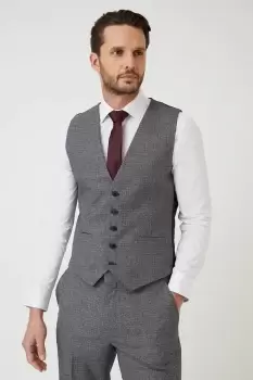 Mens Slim Grey Texture Grid Check Waistcoat