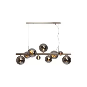 Marshall Linear Ceiling Pendant, 9 Light G9, Satin Nickel, Chrome Plated Glass