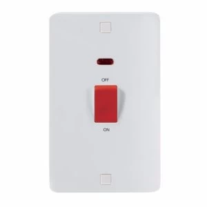 KnightsBridge Pure 9mm 45A White 2G DP 230V Electric Cooker Wall Plate Switch With Neon