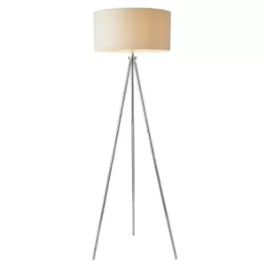 Sleek Tripod Floor Lamp Chrome E27 Free Standing Lounge Light & Ivory Shade