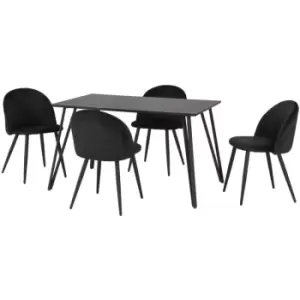 Seconique - Marlow Dining Set Black Marble Effect 4 Black Velvet Chairs