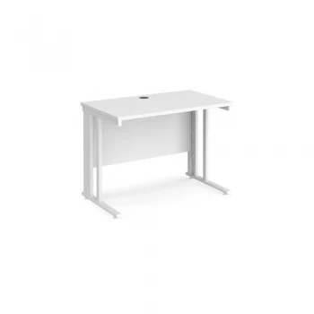 Office Desk 1000mm Rectangular Desk With Cable Managed Leg White Tops With White Frames 600mm Depth Maestro 25