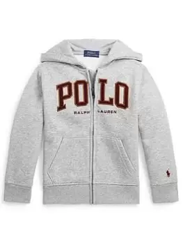 Ralph Lauren Boys Polo Logo Zip Through Hoodie - Grey Marl, Grey, Size 8-10 Years=M