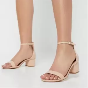 I Saw It First Faux Leather Mid Block Heel Barely There Sandals - Nude