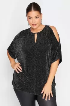 Glitter Cold Shoulder Cape Top