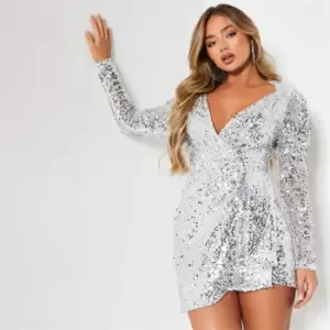 I Saw It First Sequin Long Sleeve Knot Detail Bodycon Dress - Metallics