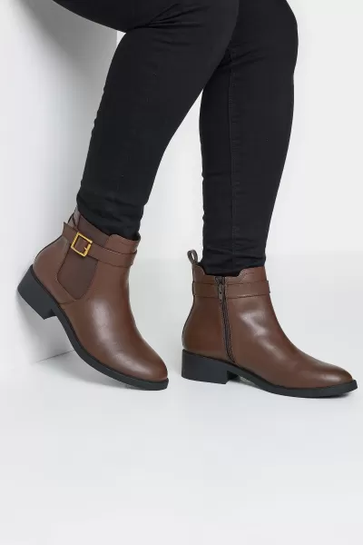 Wide & Extra Wide Fit Buckle Faux Leather Ankle Boots