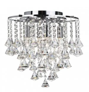 4 Light Flush Ceiling Light Chrome, Crystal, E14