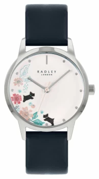 Radley Womens Blue Leather Strap White Floral Dial Watch