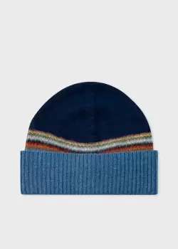 Paul Smith Navy 'Signature Stripe' Intarsia Lambswool-Mohair Beanie