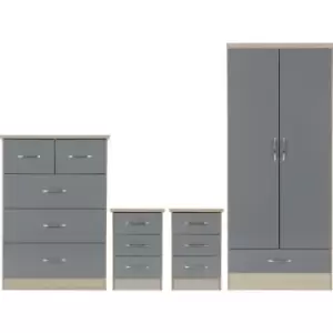 Seconique - Nevada 2 Door 1 Drawer Wardrobe Bedroom Set Grey Gloss 2 Man Del