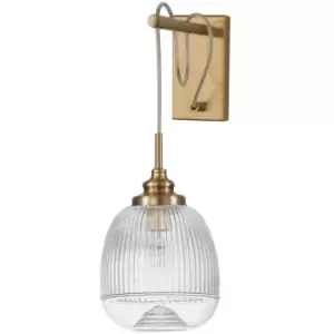 Estevan Dome Wall Lamp Satin Gold Metal Clear Glass LED E14 - Merano