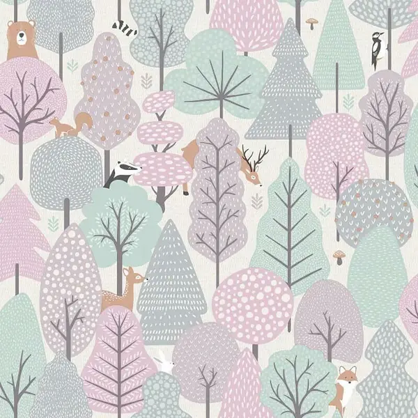 MURIVA Muriva - Children's Wild Wood Pink Wallpaper Naturistic Birds Paste The Wall WL-M51603