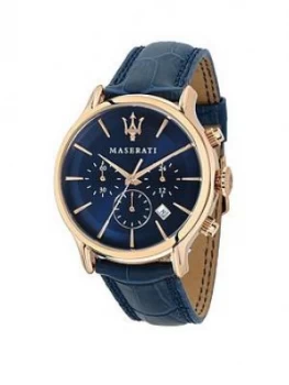 Maserati Epoca Blue Sunray And Rose Gold Detail 42Mm Chronograph Dial Blue Leather Strap Mens Watch