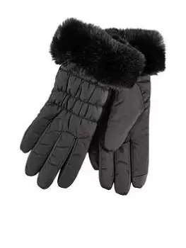 TOTES Water Repellent Padded Smartouch Gloves with Faux Fur Cuff - Black, Size M/L, Women