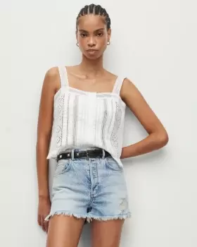 AllSaints Samara Lace Panelled Frill Trim Top