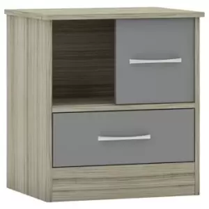 Nevada Sliding Door 1 Drawer Bedside in Grey and Oak Effect