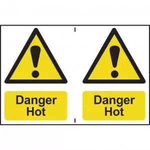 Self adhesive semi-rigid PVC Danger Hot Sign 150 x 200mm. Easy to fix;