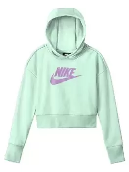 Nike Older Girls Nsw Club French Terry Crop Hoodie - Mint, Mint, Size L=12-13 Years, Women