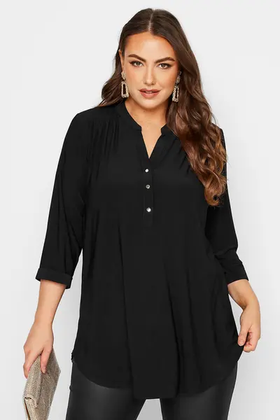 Yours Half Placket Shirt Black