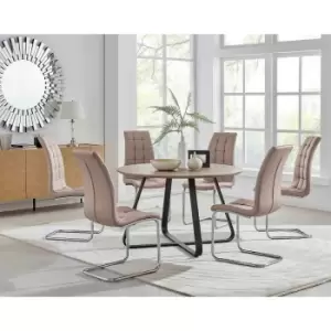 Furniture Box Santorini Brown Round Dining Table and 6 Cappuccino Murano Chairs