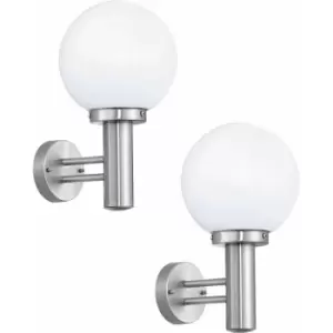 Loops - 2 pack IP44 Outdoor Wall Light Stainless Steel Orb Shade 60W E27 Porch Lamp