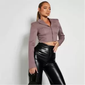 I Saw It First Cropped Hook and Eye Blazer - Purple