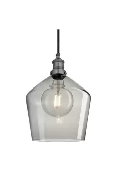 Brooklyn Tinted Glass Schoolhouse Pendant, 10 Inch, Smoke Grey, Pewter Holder