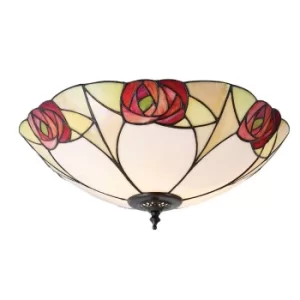 Ingram 2 Light Large Ceiling Flush Light Dark Bronze, Tiffany Glass, E27