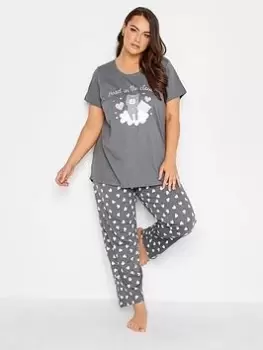 Yours Head In The Clouds Wide Leg Pj Set, Grey, Size 26-28, Women