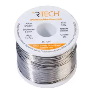 R-TECH 857007 SAC305 Solder 3% M1 Flux 0.5-2% Halide 1.0mm 500g Reel