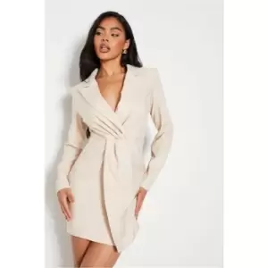 I Saw It First Stone Woven Twist Front Blazer Dress - Grey