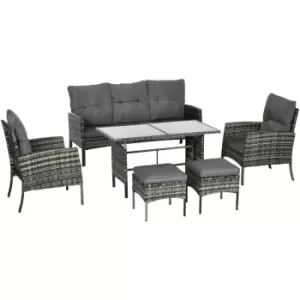 Outsunny Rattan Garden Furniture Sofa Set, 2 Armchairs 2 Footstools Table Grey - Grey