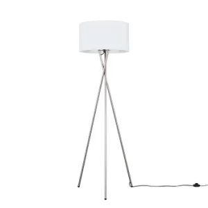 Camden Brushed Chrome Tripod Floor Lamp with XL White Reni Shade