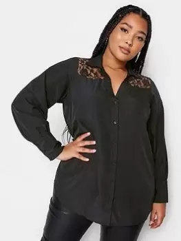 Yours Yours Notch Neck Shirt Lace Yoke, Black, Size 38-40, Women